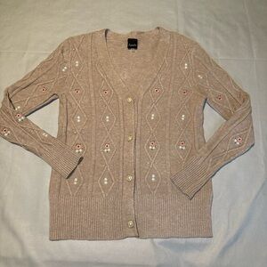 Aaeda Cottagecore Grandma Fairy Romantic Pearl Button Embroidered Small Cardigan